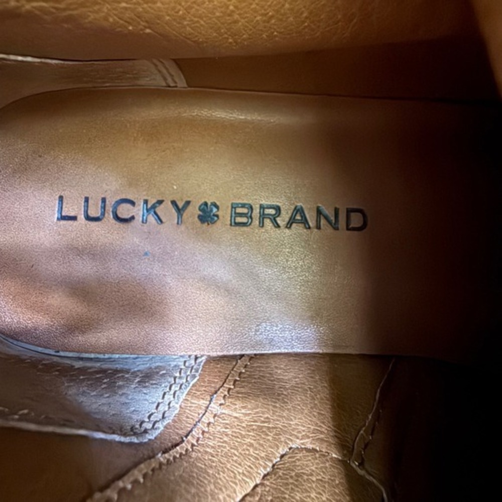Lucky Brand Eavan Brown Leather Hiking Boots Side Zip Lug Sole Women's Size 7 - Picture 9 of 10